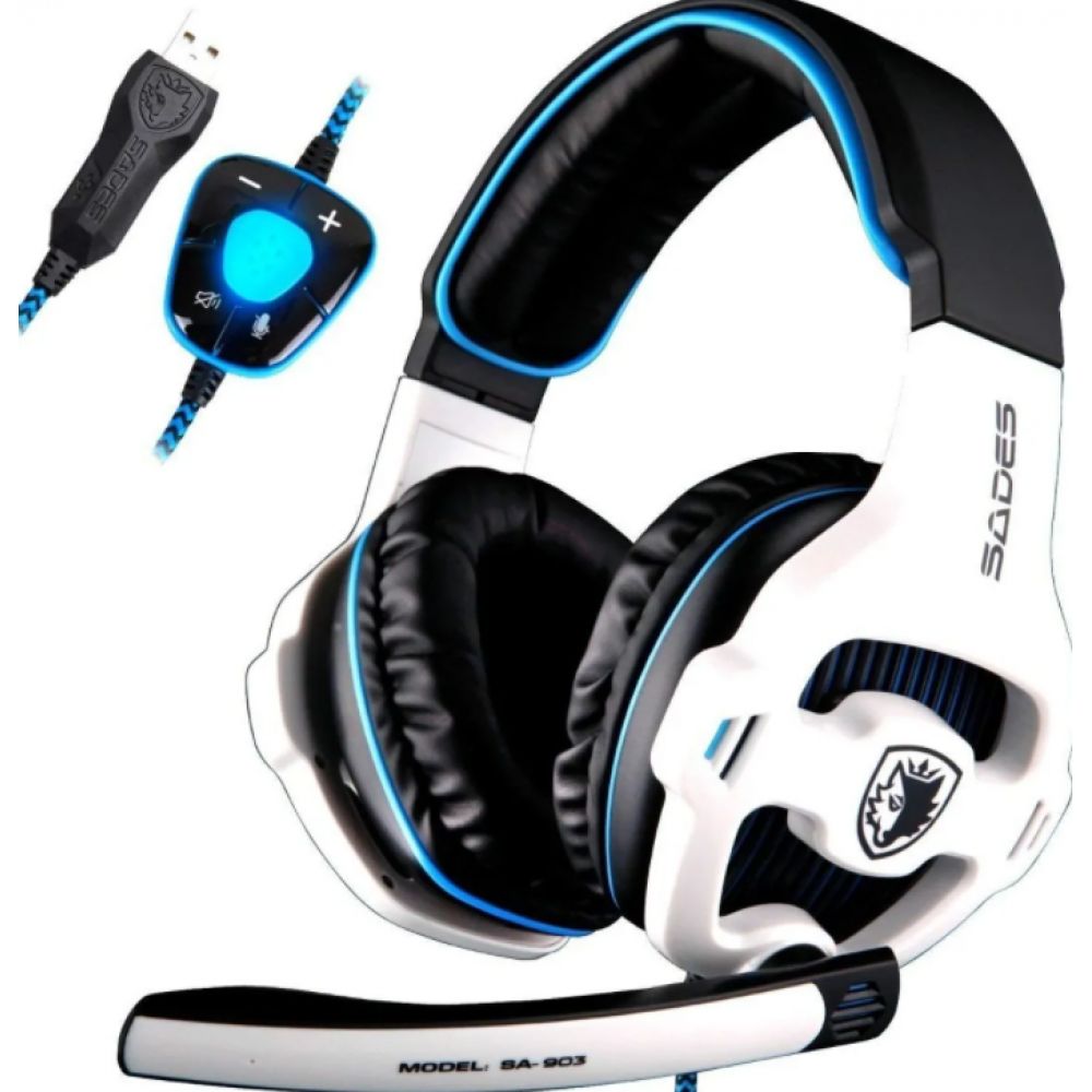 Auricular Headset Sades 903 Blanco Azul